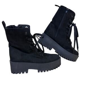 Rouge Size 7 Black Women's Combat Ankle Boot Shoes Faux Suede